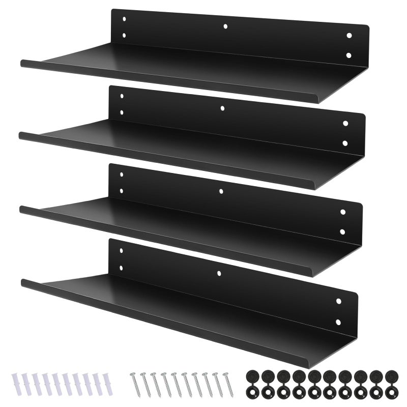 Daanxw Heavy Duty Pegboard Steel Shelves,Can Be Used for Walls or Pegboards,Floating Steel Shelves for Wall,Pegboard Shelf,Suitable for Bathroom,Bedroom,Kitchen and Garage,16 x 7 inch(4 Packs Black) - Image 1