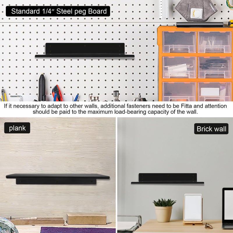 Daanxw Heavy Duty Pegboard Steel Shelves,Can Be Used for Walls or Pegboards,Floating Steel Shelves for Wall,Pegboard Shelf,Suitable for Bathroom,Bedroom,Kitchen and Garage,16 x 7 inch(4 Packs Black) - Image 5