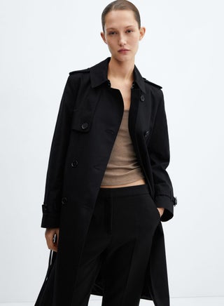 Belted Button Detail Trench Coat