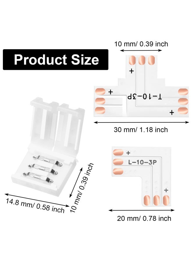 Mudder 28 Pieces 3 Pin Led Connector Led Strip Connector 10 Mm Solderless Led Light Connector L Shape Led Lights Extension T Shape Solderless Led Adapter Connectors For Ws2811 Ws2812B Sk6812 Led Strip  - Image 2