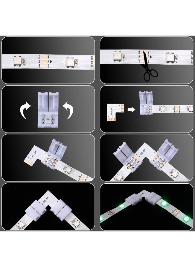 Mudder 28 Pieces 3 Pin Led Connector Led Strip Connector 10 Mm Solderless Led Light Connector L Shape Led Lights Extension T Shape Solderless Led Adapter Connectors For Ws2811 Ws2812B Sk6812 Led Strip  - Image 4