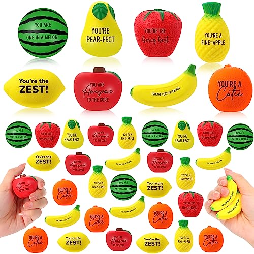 Outus 40 Pcs Fruit Stress Balls Bulk Inspirational Squeeze Balls Positive Foodie Fidgets Watermelon Veggie Foam Toy Gifts for Coworkers Employee Staff Office Dancing Fruit Party Favor Classic - Image 1