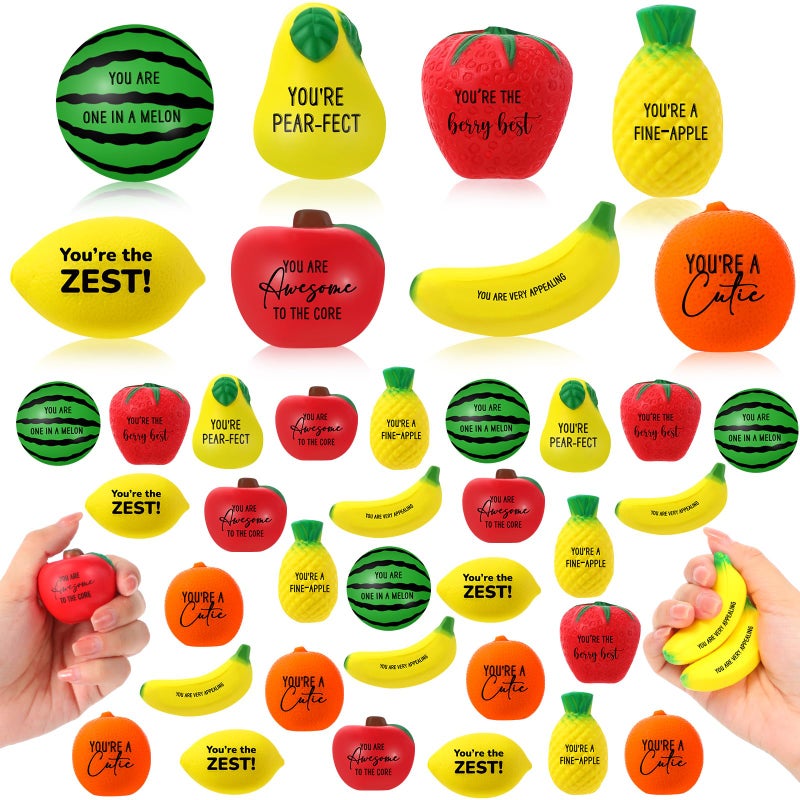 Outus 40 Pcs Fruit Stress Balls Bulk Inspirational Squeeze Balls Positive Foodie Fidgets Watermelon Veggie Foam Toy Gifts for Coworkers Employee Staff Office Dancing Fruit Party Favor Classic - Image 3