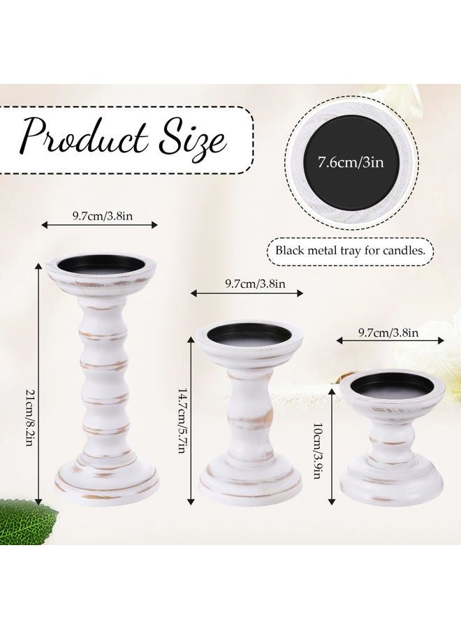Exclaith Farmhouse Wood Candle Holders Rustic Candles Holder Set of 3 Rustic Wooden Candle Stand Decorative Wood Candlestick Holdersfor Living Room, Table Centerpiece Dining Fireplace(White) - Image 2