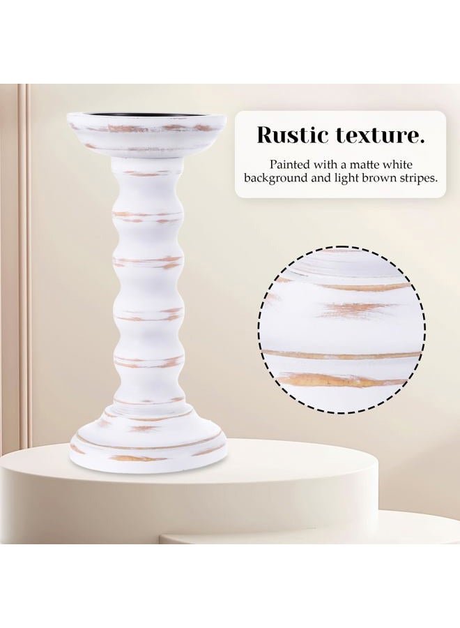 Exclaith Farmhouse Wood Candle Holders Rustic Candles Holder Set of 3 Rustic Wooden Candle Stand Decorative Wood Candlestick Holdersfor Living Room, Table Centerpiece Dining Fireplace(White) - Image 5