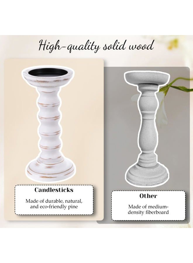 Exclaith Farmhouse Wood Candle Holders Rustic Candles Holder Set of 3 Rustic Wooden Candle Stand Decorative Wood Candlestick Holdersfor Living Room, Table Centerpiece Dining Fireplace(White) - Image 3