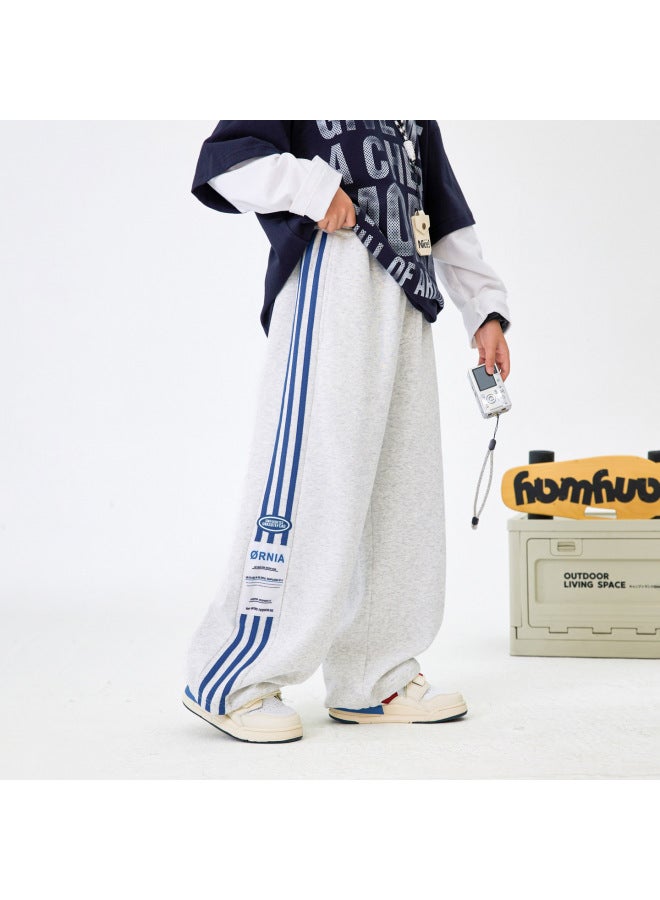 Boys' Winter Color-block Straight-leg Wide-leg Fleece-lined Thickened Sweatpants  New Children's Boys' Casual Pants