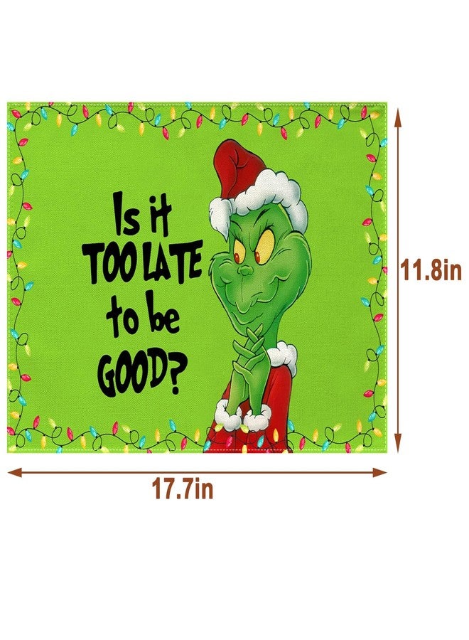 Pudodo Linen Christmas Placemats Set of 4 Merry Christmas Table Mats Green Elf Winter Holiday Party Decorations for Home Kitchen Table Supply - Image 3