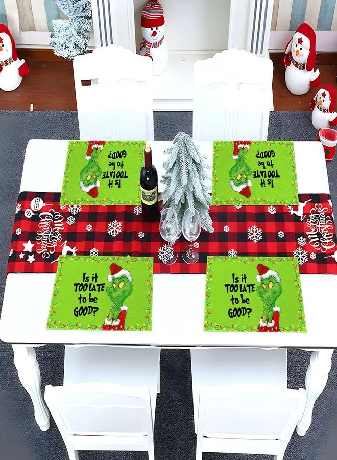 Pudodo Linen Christmas Placemats Set of 4 Merry Christmas Table Mats Green Elf Winter Holiday Party Decorations for Home Kitchen Table Supply - Image 2
