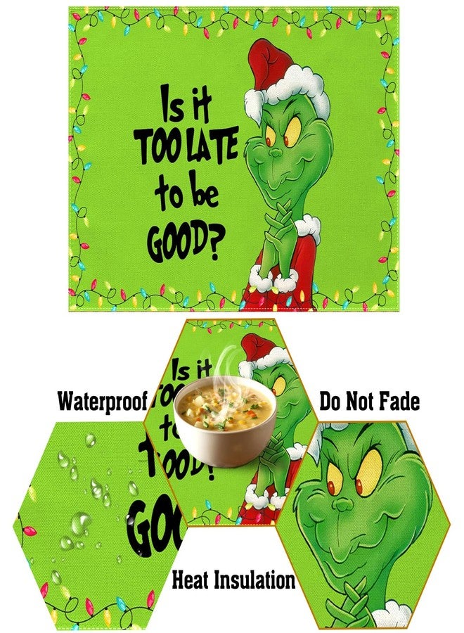 Pudodo Linen Christmas Placemats Set of 4 Merry Christmas Table Mats Green Elf Winter Holiday Party Decorations for Home Kitchen Table Supply - Image 4