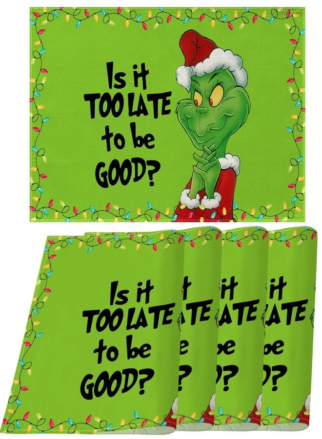 Pudodo Linen Christmas Placemats Set of 4 Merry Christmas Table Mats Green Elf Winter Holiday Party Decorations for Home Kitchen Table Supply - Image 1