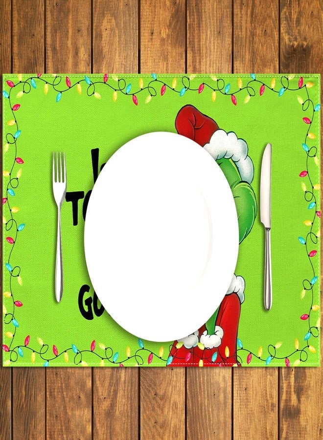 Pudodo Linen Christmas Placemats Set of 4 Merry Christmas Table Mats Green Elf Winter Holiday Party Decorations for Home Kitchen Table Supply - Image 5