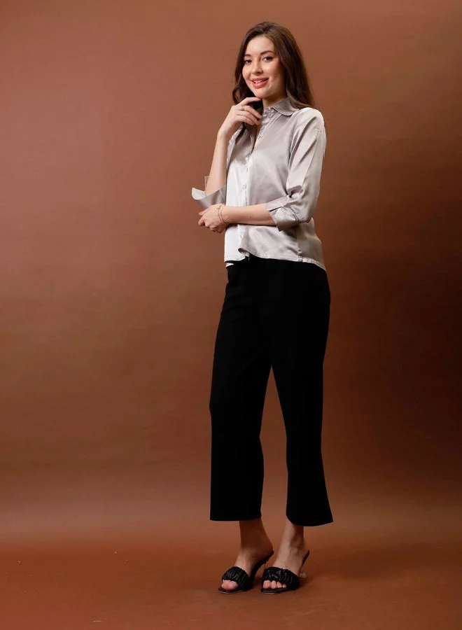 Athena Beige Spread Collar Relaxed Fit Shirt