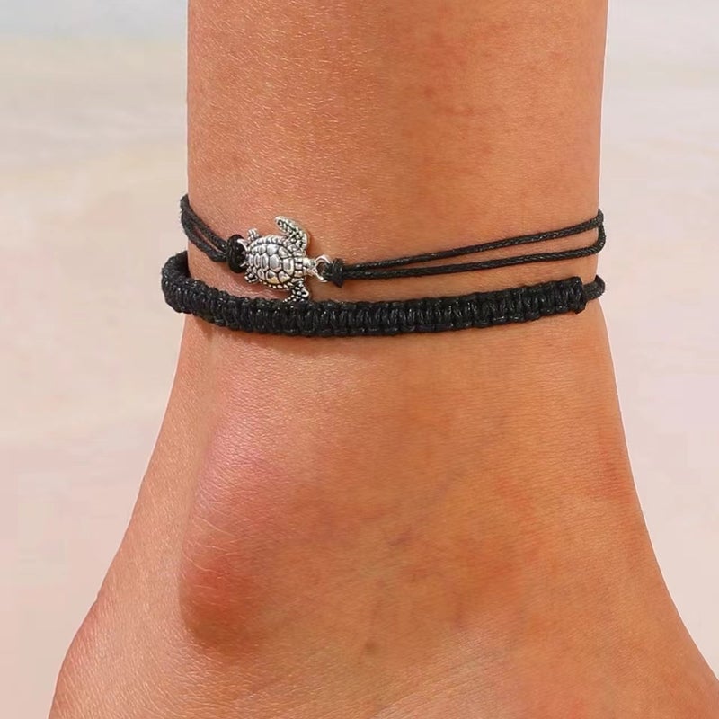 ofeankri Cross-Border Bohemian New Fashion Beach Handmade Woven Turtle Anklet Animal Beach Foot Chain - Image 1