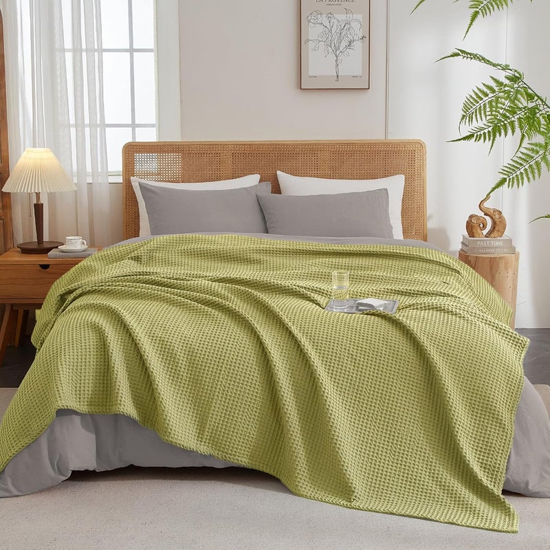 PHF Ultra Soft 400gsm Waffle Weave Blanket King Size (230cm x 264cm), Cozy Woven Blanket for Bed, Decor, Sofa, Olive Green - Image 5
