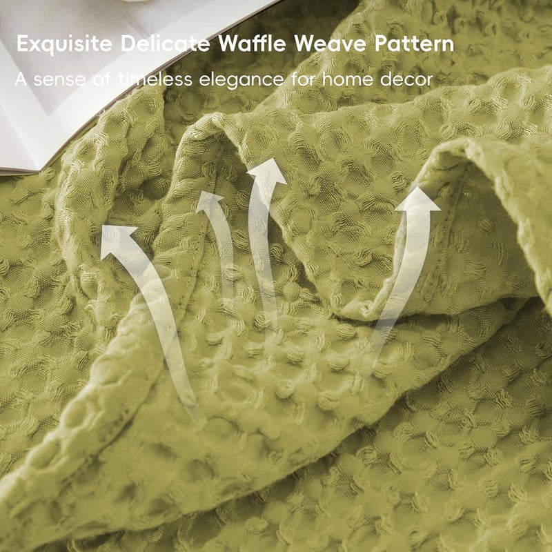 PHF Ultra Soft 400gsm Waffle Weave Blanket King Size (230cm x 264cm), Cozy Woven Blanket for Bed, Decor, Sofa, Olive Green - Image 3
