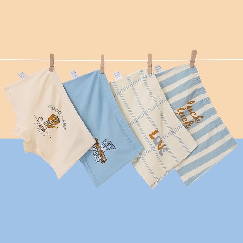 Combed cotton boys underwear cotton childrens underwear boxer pants baby boxer pants children shorts a generation of hair Baseball Bear Four Pack