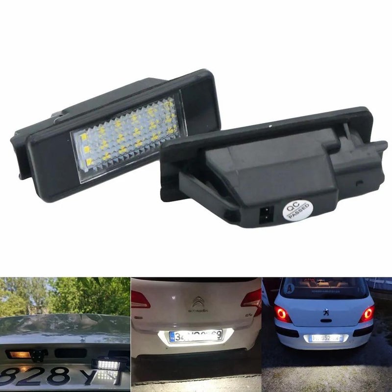 LED Number Plate Light: 2 Pcs 18 4014 SMD White 6500-7000K Lamps - High Brightness Low Power Consumption Direct Installation Car Lamp for Peugeot and Citroen Passenger Vehicles - Image 1