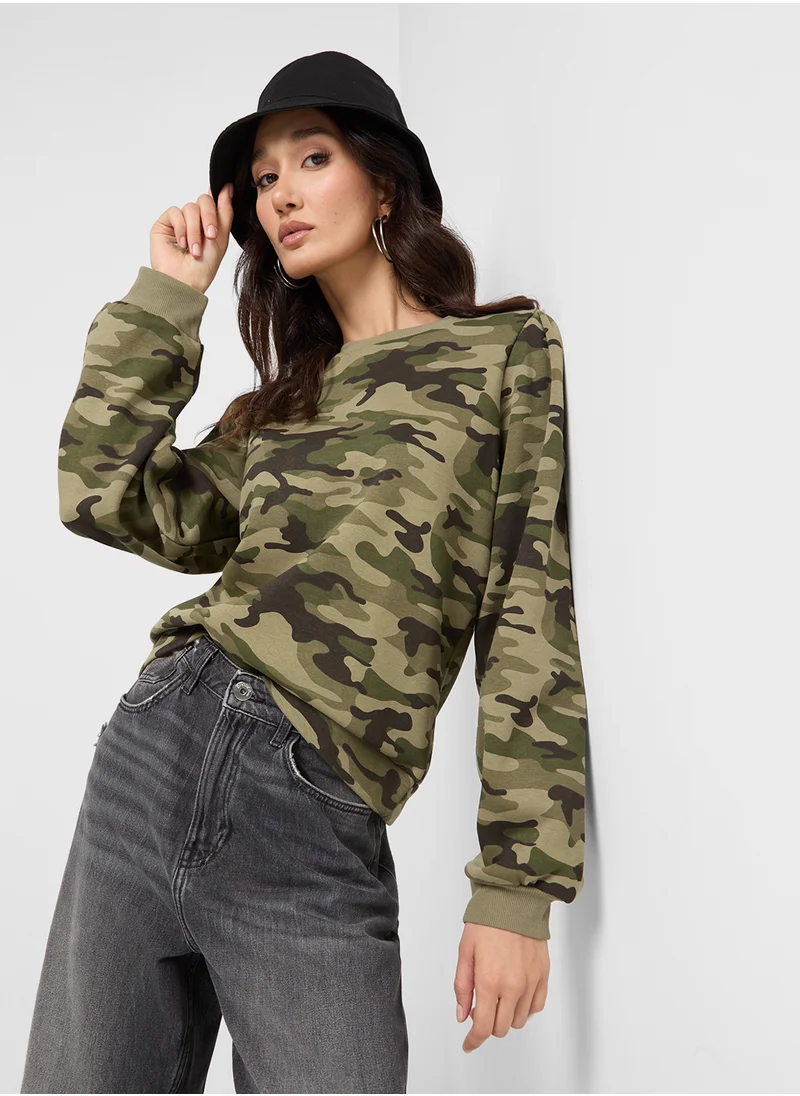 PIECES Camo Print Sweatshirt