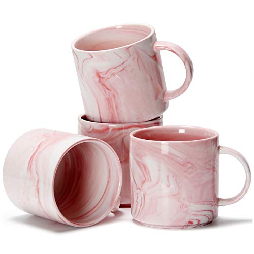 Smilatte 12 oz Stackable Coffee Mugs for Office, M101 Novelty Marble Ceramic Tea Cups for Boy Girl lover Women Men, Set of 4, Pink - Image 1