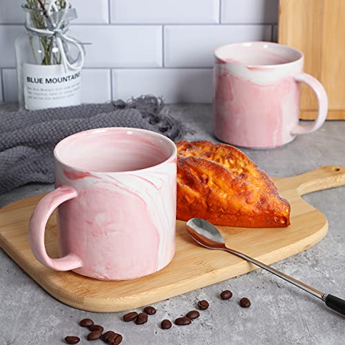 Smilatte 12 oz Stackable Coffee Mugs for Office, M101 Novelty Marble Ceramic Tea Cups for Boy Girl lover Women Men, Set of 4, Pink - Image 5
