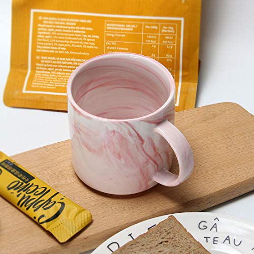 Smilatte 12 oz Stackable Coffee Mugs for Office, M101 Novelty Marble Ceramic Tea Cups for Boy Girl lover Women Men, Set of 4, Pink - Image 3