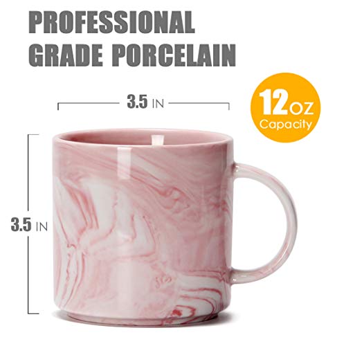 Smilatte 12 oz Stackable Coffee Mugs for Office, M101 Novelty Marble Ceramic Tea Cups for Boy Girl lover Women Men, Set of 4, Pink - Image 2