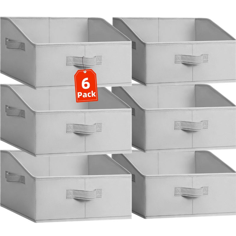 Criusia Closet Organizers Bins 6 Pack - Large Closet Shelf Organizer with Handles - Fabric Trapezoid Home Organization and Storage Baskets for Organizing Clothes Toy Blanket Towel Purse Hats - Image 1