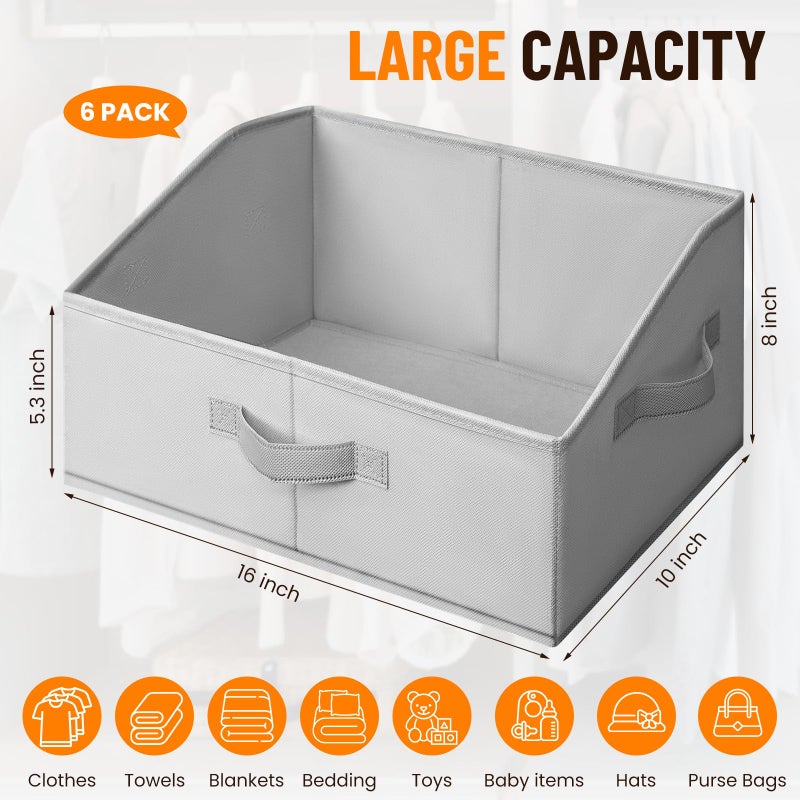 Criusia Closet Organizers Bins 6 Pack - Large Closet Shelf Organizer with Handles - Fabric Trapezoid Home Organization and Storage Baskets for Organizing Clothes Toy Blanket Towel Purse Hats - Image 2
