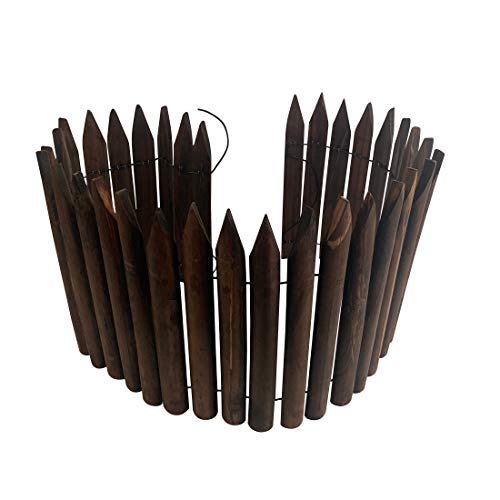 Worth Garden Wooden Short Fence Edging - Burnt Wood Finish Outdoor Lawn Landscape Edging - Flexible Decorative Border - Tree Fence - 11.8'' H x 42'' L - K624A05 - Image 1