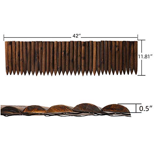 Worth Garden Wooden Short Fence Edging - Burnt Wood Finish Outdoor Lawn Landscape Edging - Flexible Decorative Border - Tree Fence - 11.8'' H x 42'' L - K624A05 - Image 2