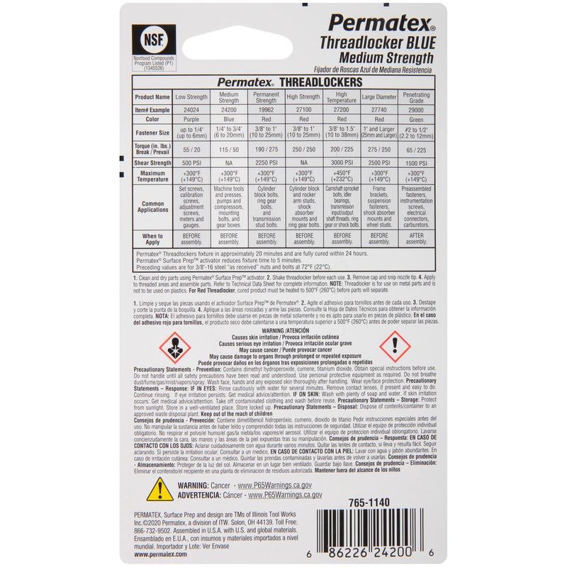 Permatex 24005 Threadlocker Blue Gel Medium Strength,Thread Lock & Screw Glue for Bolts Nuts & Fasteners to Prevent Loosening & Corrosion, Removable w/ Hand Tools 5 g - Image 2