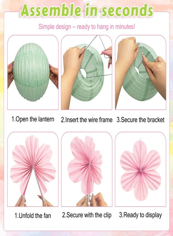 Dimhut Spring Hanging Decorations - 20Pcs Pastel Party Decorations | Paper Lanterns & Flower Fans Set with Glitter Garland for Pastel Classroom Decor, Office, Baby Shower, Wedding & Easter Wall Decor - Image 5