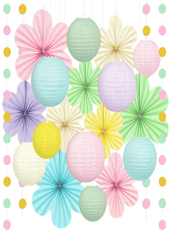 Dimhut Spring Hanging Decorations - 20Pcs Pastel Party Decorations | Paper Lanterns & Flower Fans Set with Glitter Garland for Pastel Classroom Decor, Office, Baby Shower, Wedding & Easter Wall Decor - Image 1