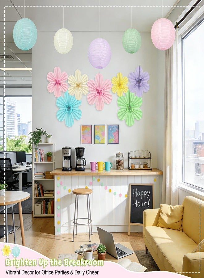 Dimhut Spring Hanging Decorations - 20Pcs Pastel Party Decorations | Paper Lanterns & Flower Fans Set with Glitter Garland for Pastel Classroom Decor, Office, Baby Shower, Wedding & Easter Wall Decor - Image 2