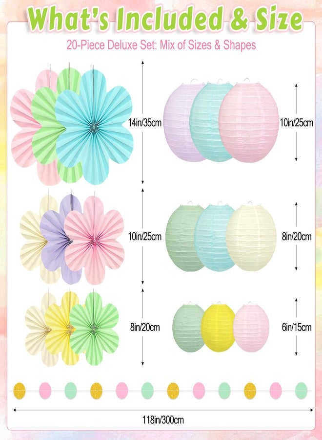 Dimhut Spring Hanging Decorations - 20Pcs Pastel Party Decorations | Paper Lanterns & Flower Fans Set with Glitter Garland for Pastel Classroom Decor, Office, Baby Shower, Wedding & Easter Wall Decor - Image 4