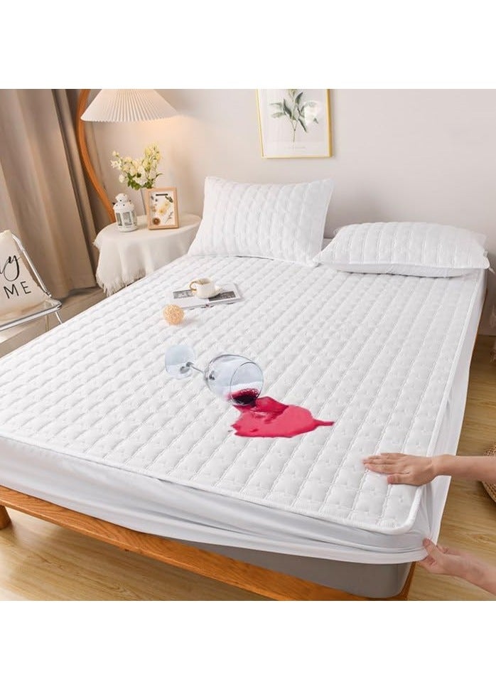 Queen Size Mattress Protector Waterproof Bed Mattress Pad Cover Protector Breathable Noiseless Queen 3D Air Fabric Cooling Mattress Pad Cover with Deep Pocket (White Bedspread 200cm*220cm)  - Image 1