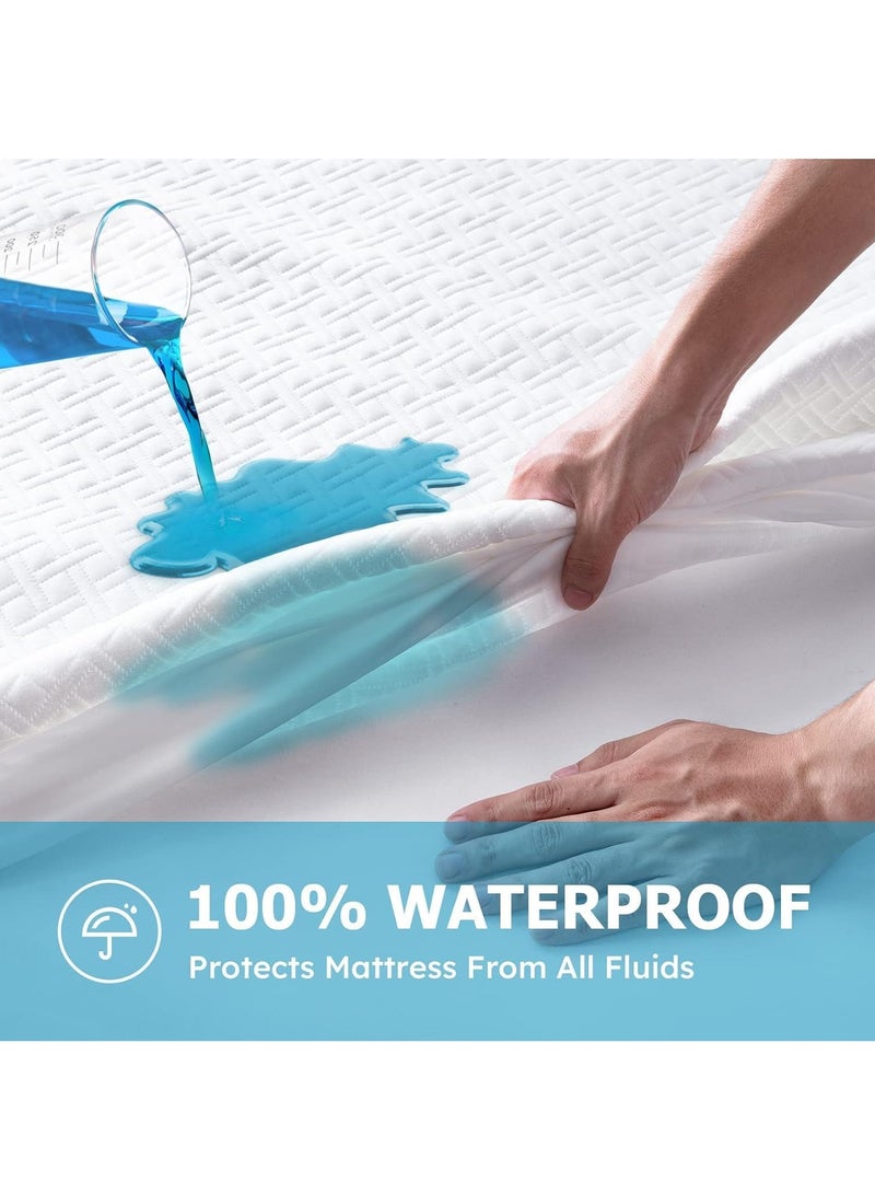 Queen Size Mattress Protector Waterproof Bed Mattress Pad Cover Protector Breathable Noiseless Queen 3D Air Fabric Cooling Mattress Pad Cover with Deep Pocket (White Bedspread 200cm*220cm)  - Image 2