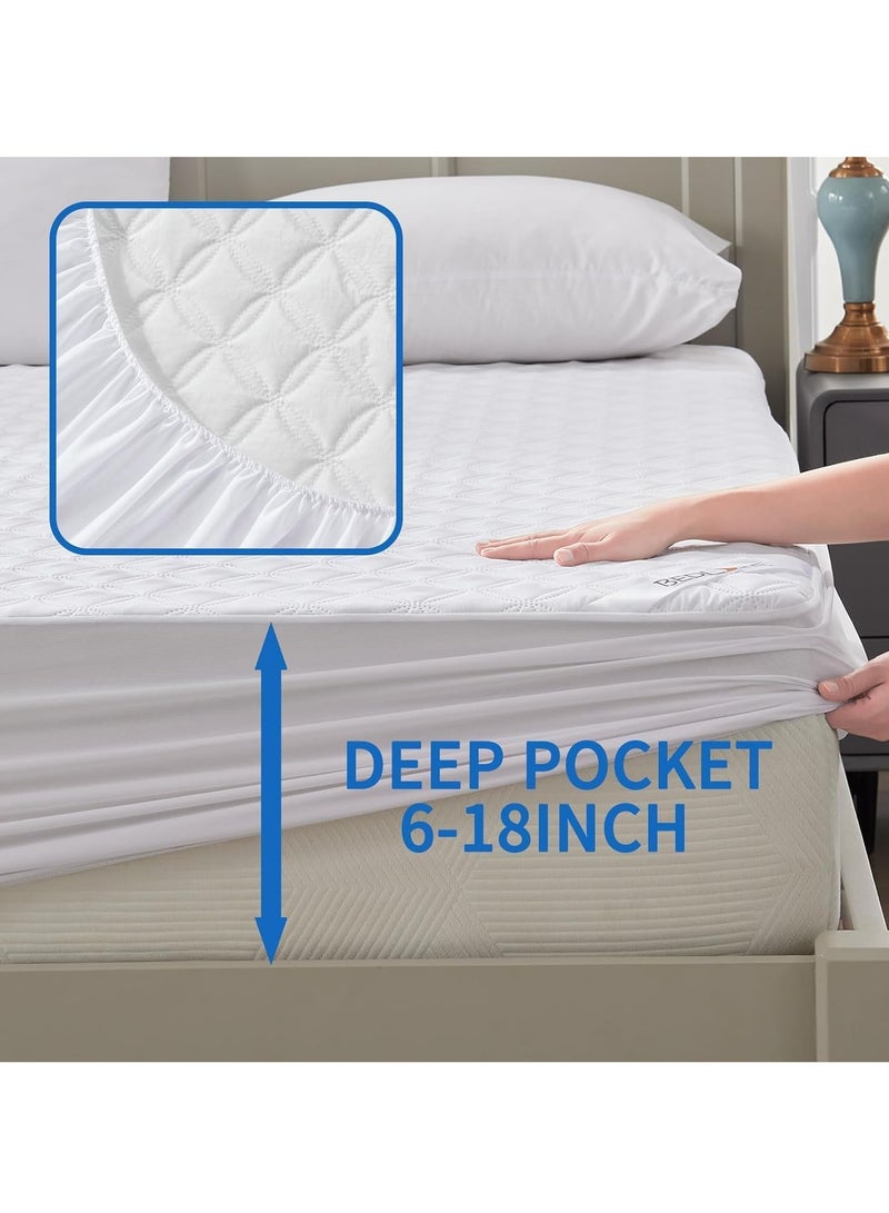 Queen Size Mattress Protector Waterproof Bed Mattress Pad Cover Protector Breathable Noiseless Queen 3D Air Fabric Cooling Mattress Pad Cover with Deep Pocket (White Bedspread 200cm*220cm)  - Image 3