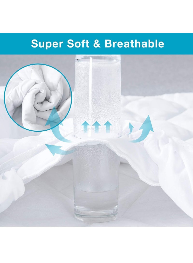 Queen Size Mattress Protector Waterproof Bed Mattress Pad Cover Protector Breathable Noiseless Queen 3D Air Fabric Cooling Mattress Pad Cover with Deep Pocket (White Bedspread 200cm*220cm)  - Image 4