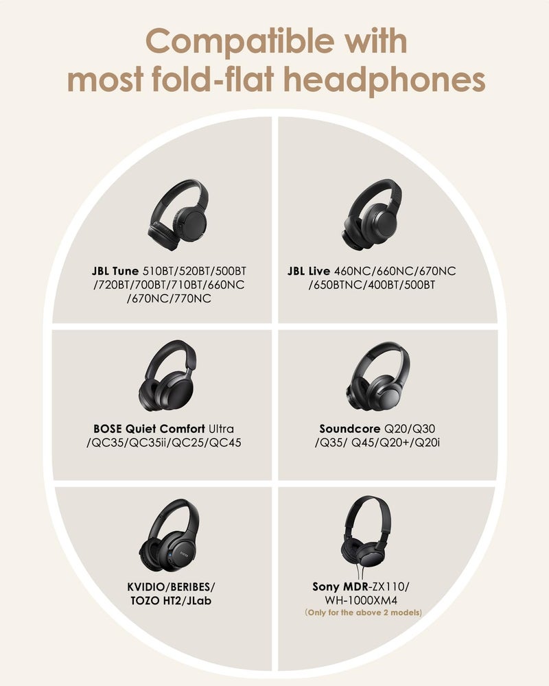 SQERO Headphone Case Hard Shell for JBL Tune 520BT/510BT/500BT/720BT/Bose/Soundcore Anker/BERIBES/KVIDIO/TOZO/JLab, Ultra-Slim Pocket Over-Ear Headset Universal Portable Travel Organizer Bag (Beige) - Image 2