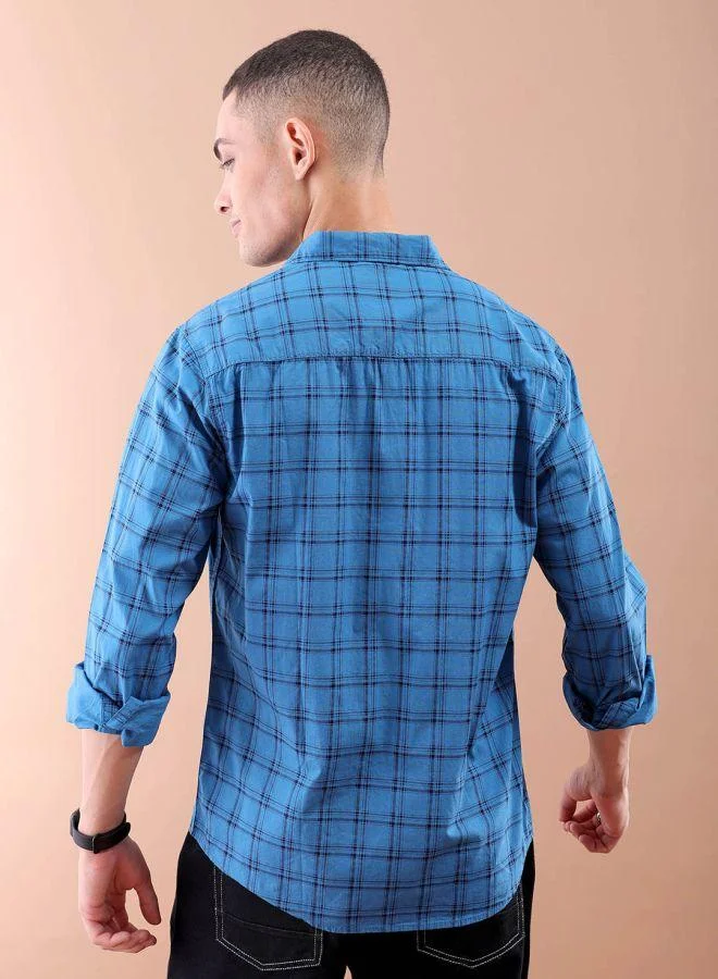 شركة المرآب الهندية Men Slim Fit Checkered Full Sleeves Spread Collar Casual Shirt