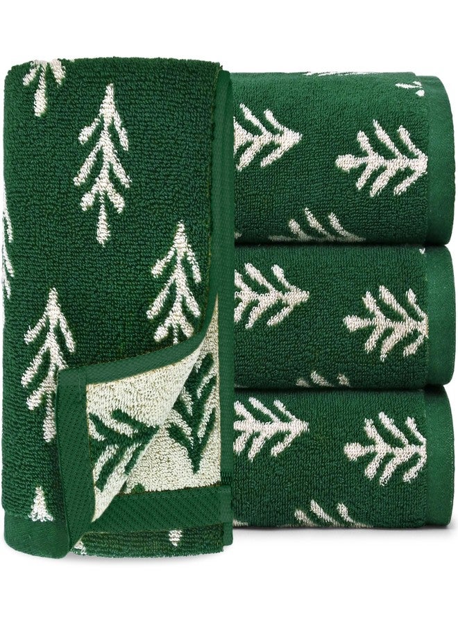 Jacquotha Green Cotton Hand Towels for Kitchen 4 Pack, Christmas Towels Bathroom Holiday Decorations Gifts with Funny Trees, Absorbent Quick Drying Towel for Hand Face Dishes 13” x 29” - Image 1