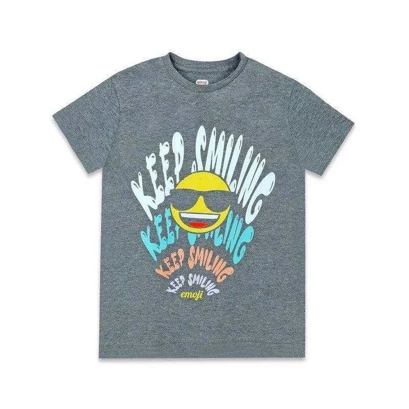 ترو كير تيشيرت أطفال أولاد بأكمام قصيرة مطبوع عليه إيموجي ابتسم دائمًا
