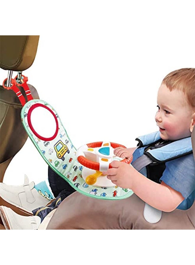 Baby Car Seat Toys for Infants,DMG Infants Steering Wheel Toys with Music, Lights, Mirror and Driving Sounds, Musical Car Wheel Toy for Infant Babies 6 to 12 Months - Image 1