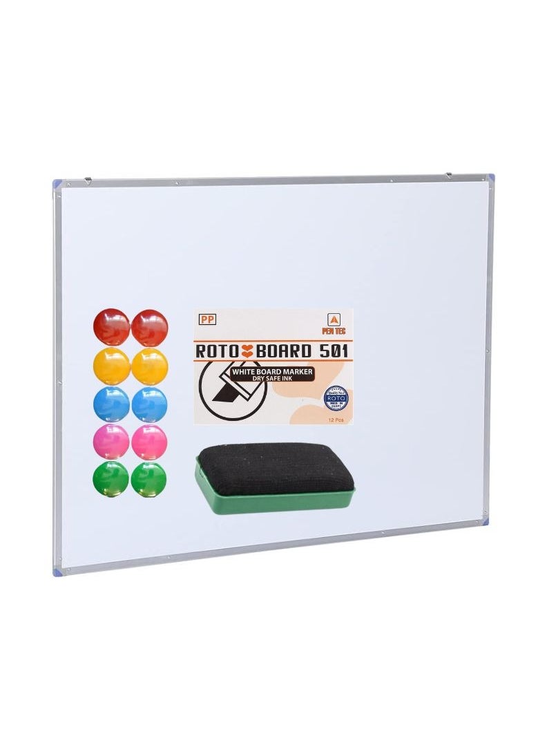 Generic 60*90 cm whiteboard + 1 pack of roto 501 + duster + magnets  - Image 1