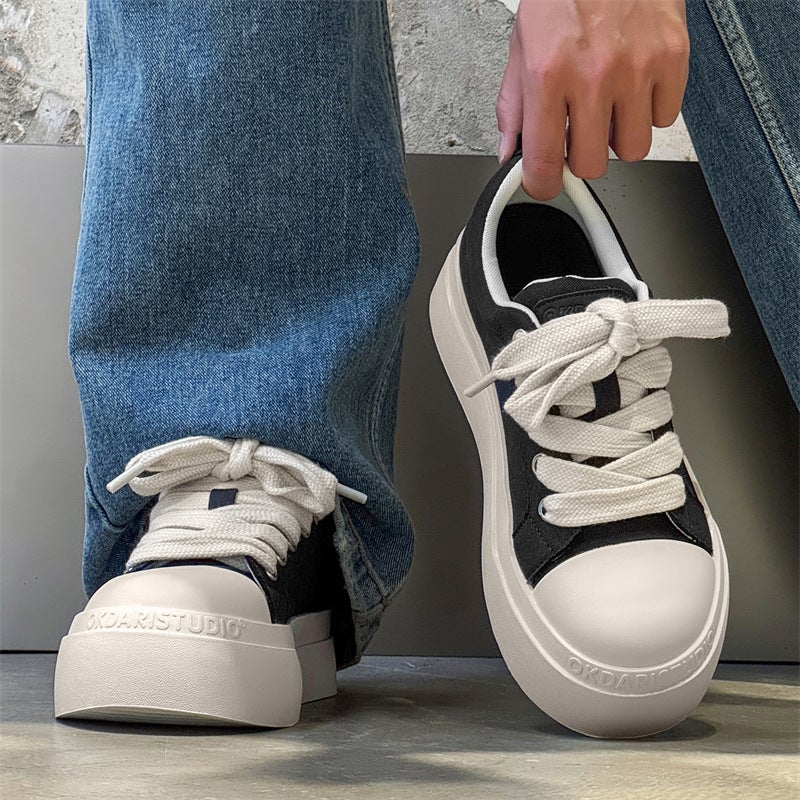 58142 Niche All-match Classic Black and White Big-toe Shoes Men''s and Women''s Ugly Cute Simple Height-increasing Casual Canvas Sneakers - Image 2