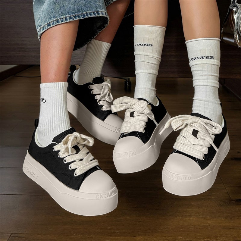 58142 Niche All-match Classic Black and White Big-toe Shoes Men''s and Women''s Ugly Cute Simple Height-increasing Casual Canvas Sneakers - Image 4