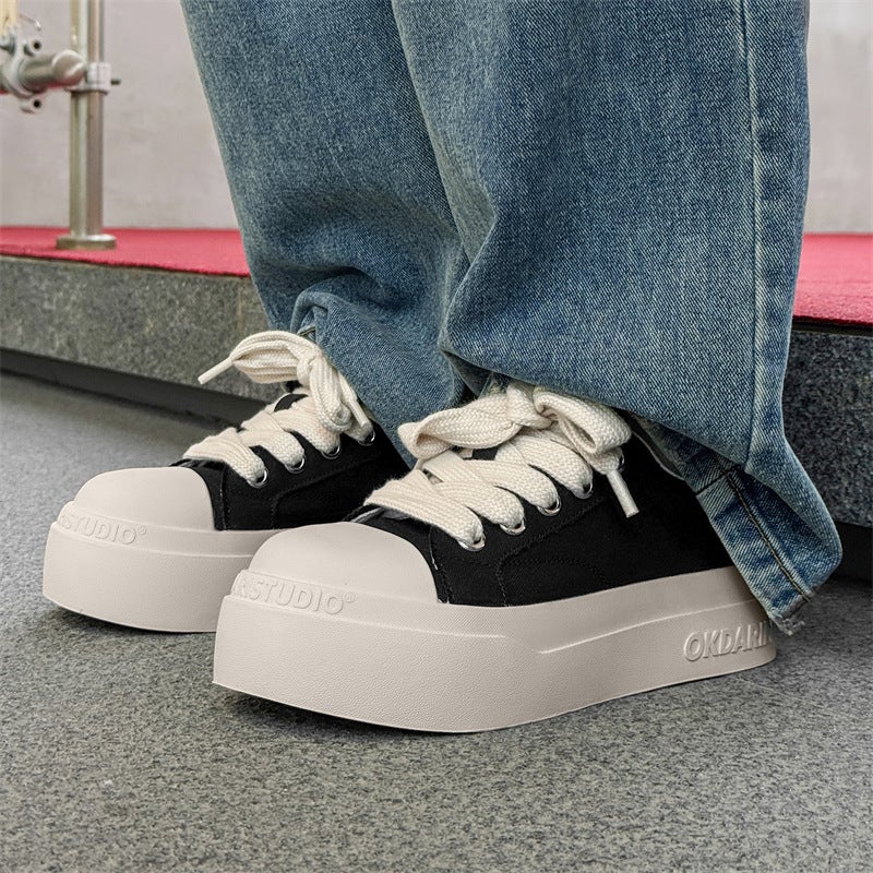 58142 Niche All-match Classic Black and White Big-toe Shoes Men''s and Women''s Ugly Cute Simple Height-increasing Casual Canvas Sneakers - Image 3