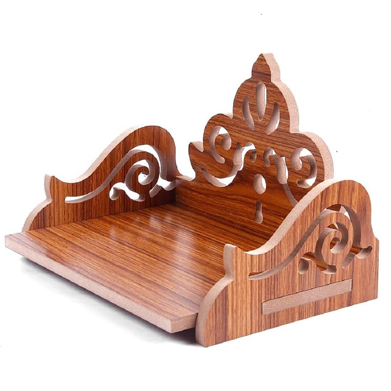 ZUPER Wood Fully Hand Crafted Carved Pattern Temple for Pooja Temple for Home and Office I Set-Top Box Stand I Wooden Stand for Puja (Brown-4) (Pack of 1) - Image 3